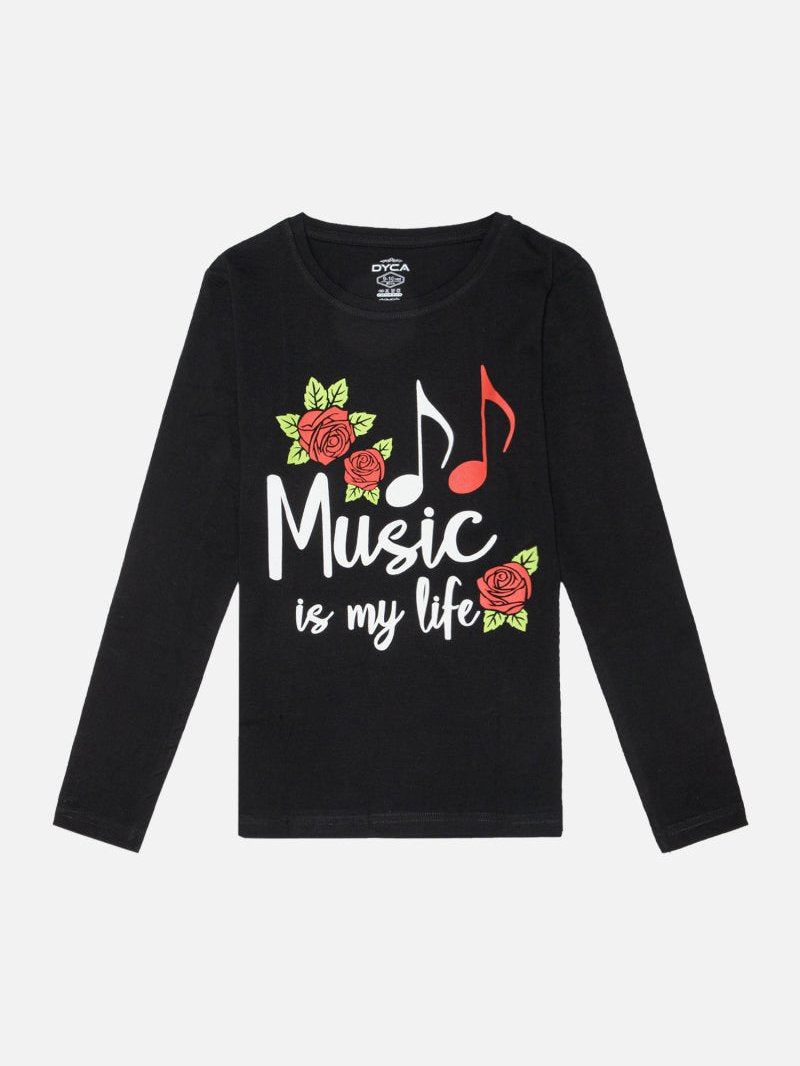 Dyca Girls Tshirt Round Neck Full Sleeves Solid - Black