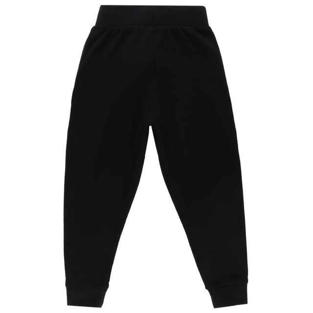 Black kids thermal pants with elastic waistband and cuffed ankles, back view