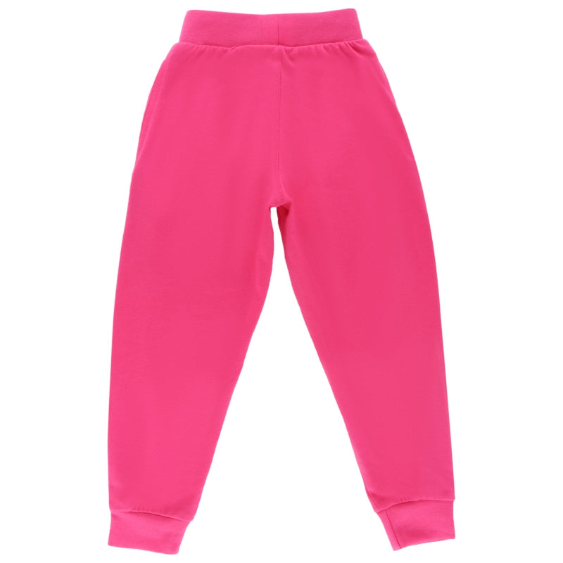 Bright pink kids thermal pants with elastic waistband and ankle cuffs, winter innerwear.