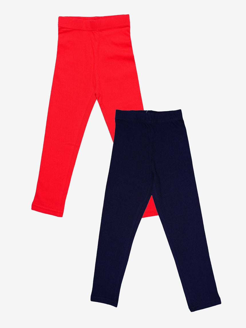 Dyca Girls Solid Leggings Pack Of 2 - Navy & Red Demo