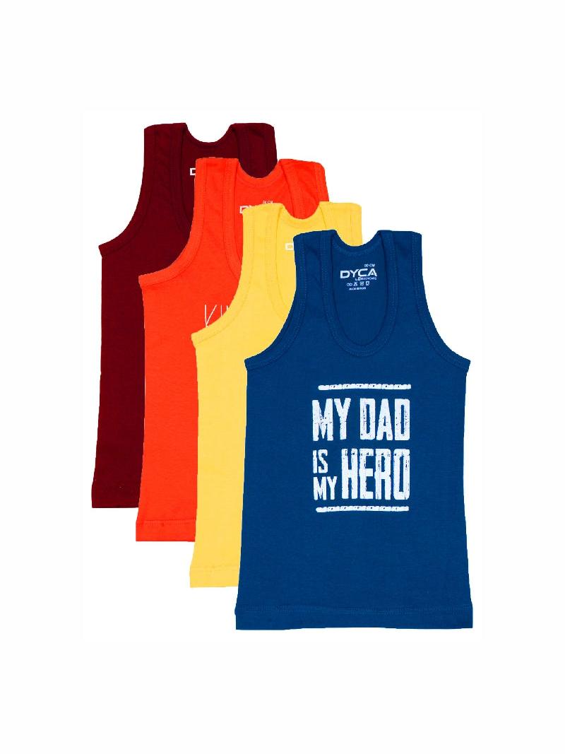 Boys 100% Cotton Vest Round Neck Sleeveless Pack of 4 - Bodycare