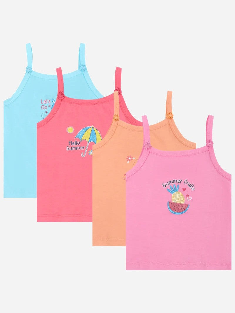 DYCA Girls Cotton Printed Vest Dori Neck Sleeveless Pack Of 4