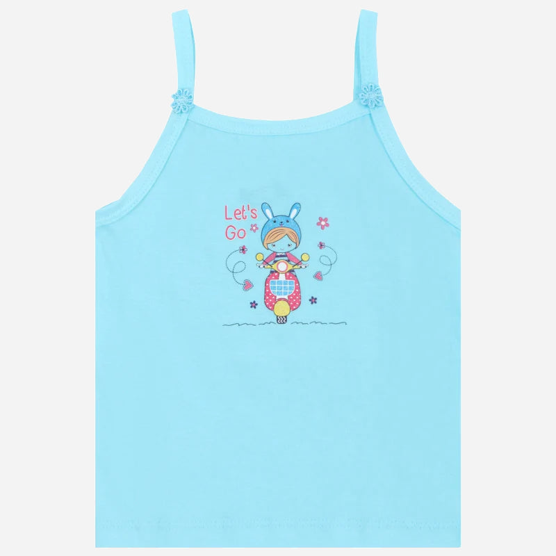 DYCA Girls Cotton Printed Vest Dori Neck Sleeveless Pack Of 4