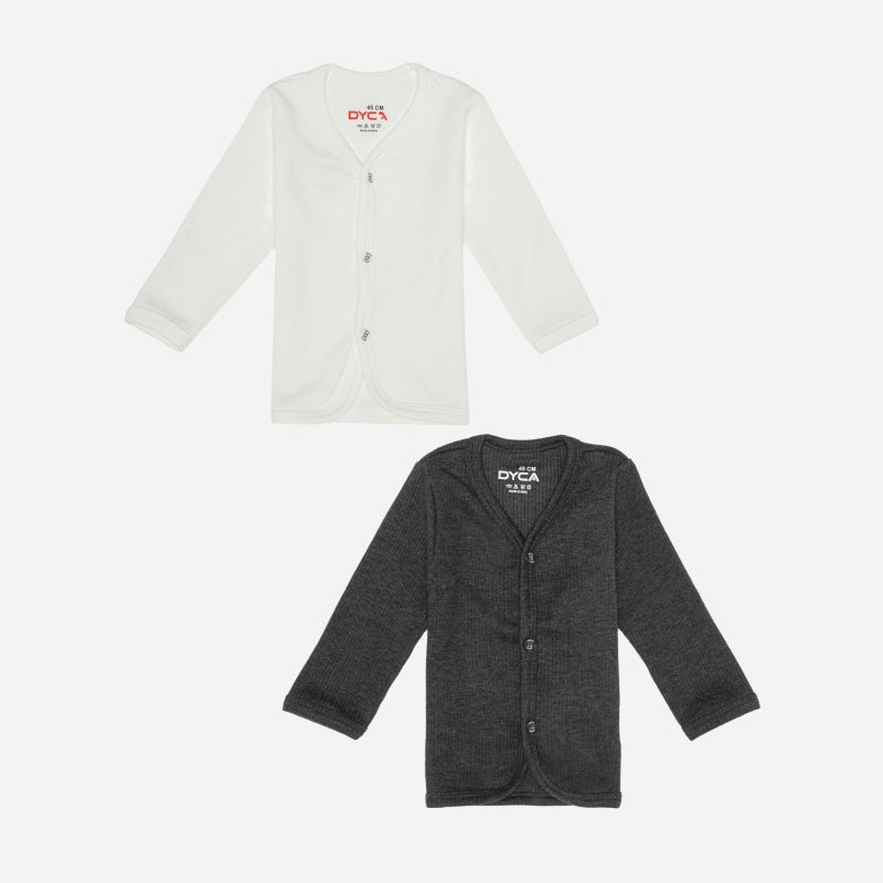 DYCA Unisex Thermal Top Front Open Full Sleeves Solid - Off White & Charcoal Melange