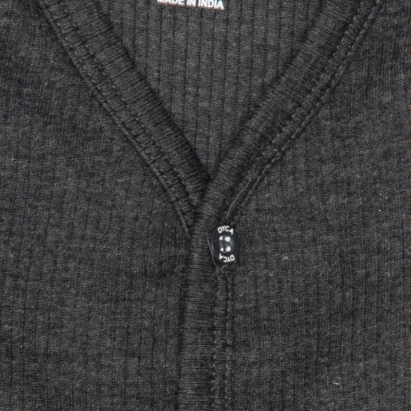 DYCA Unisex Thermal Top Front Open Full Sleeves Solid - Off White & Charcoal Melange