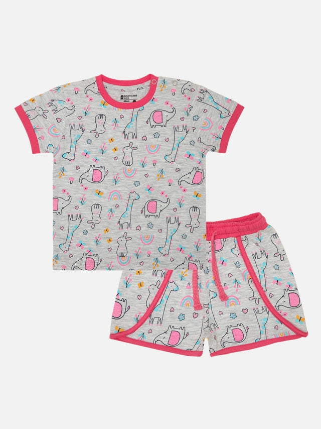 Girls 100% Cotton Night Suit Round Neck Half Sleeves - Bodycare