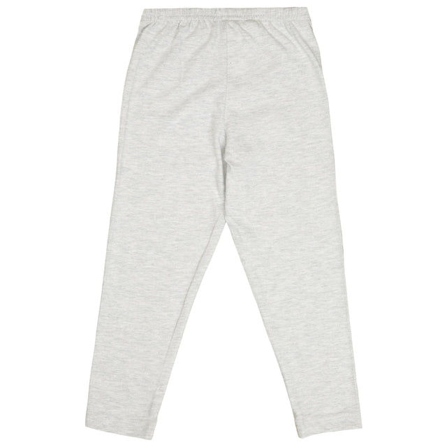 Light grey kids thermal bottoms with elastic waistband, full length, soft cotton blend