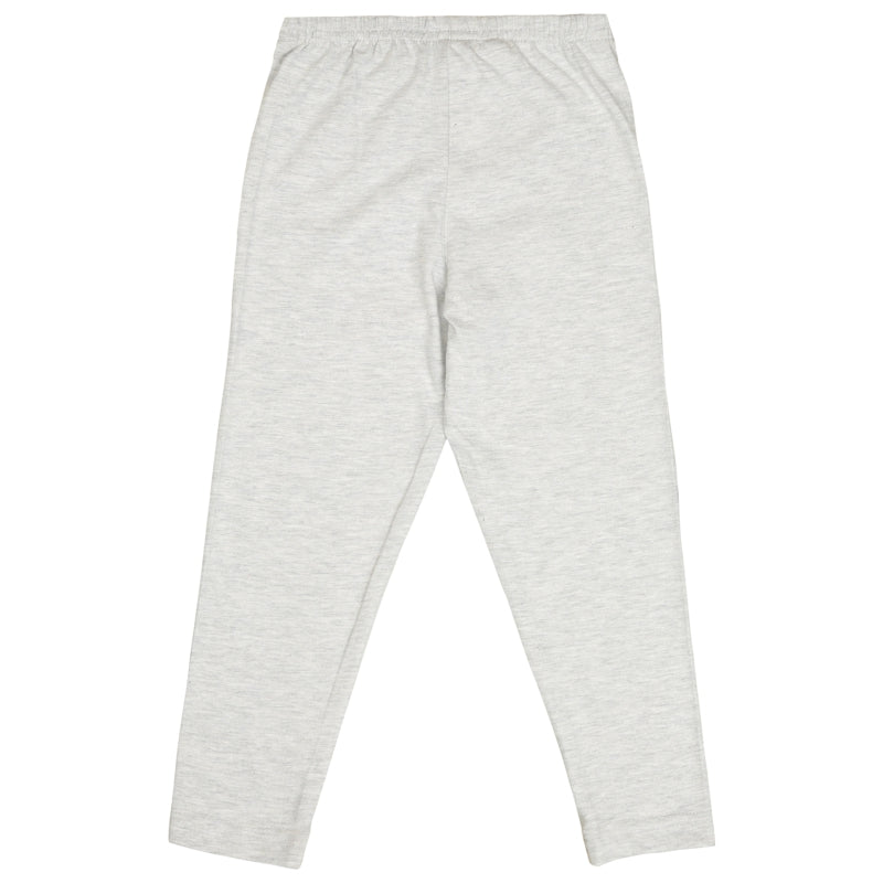 Light grey kids thermal bottoms with elastic waistband, full length, soft cotton blend