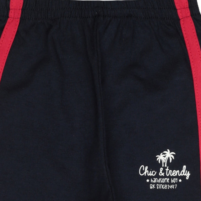 Kids navy jogger pants with red stripes and 'Chic & trendy' palm tree print