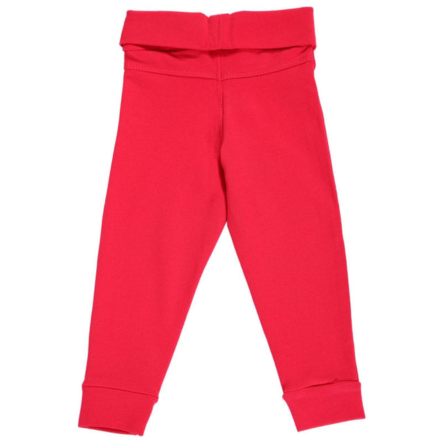 Bright red kids thermal leggings with fold-over waistband and ankle cuffs