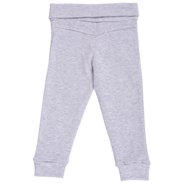 Light grey kids thermal leggings with elastic waistband, back view
