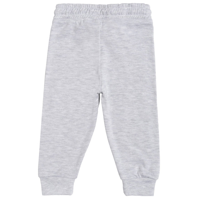 Light grey kids thermal pants with elastic waistband and ankle cuffs, back view