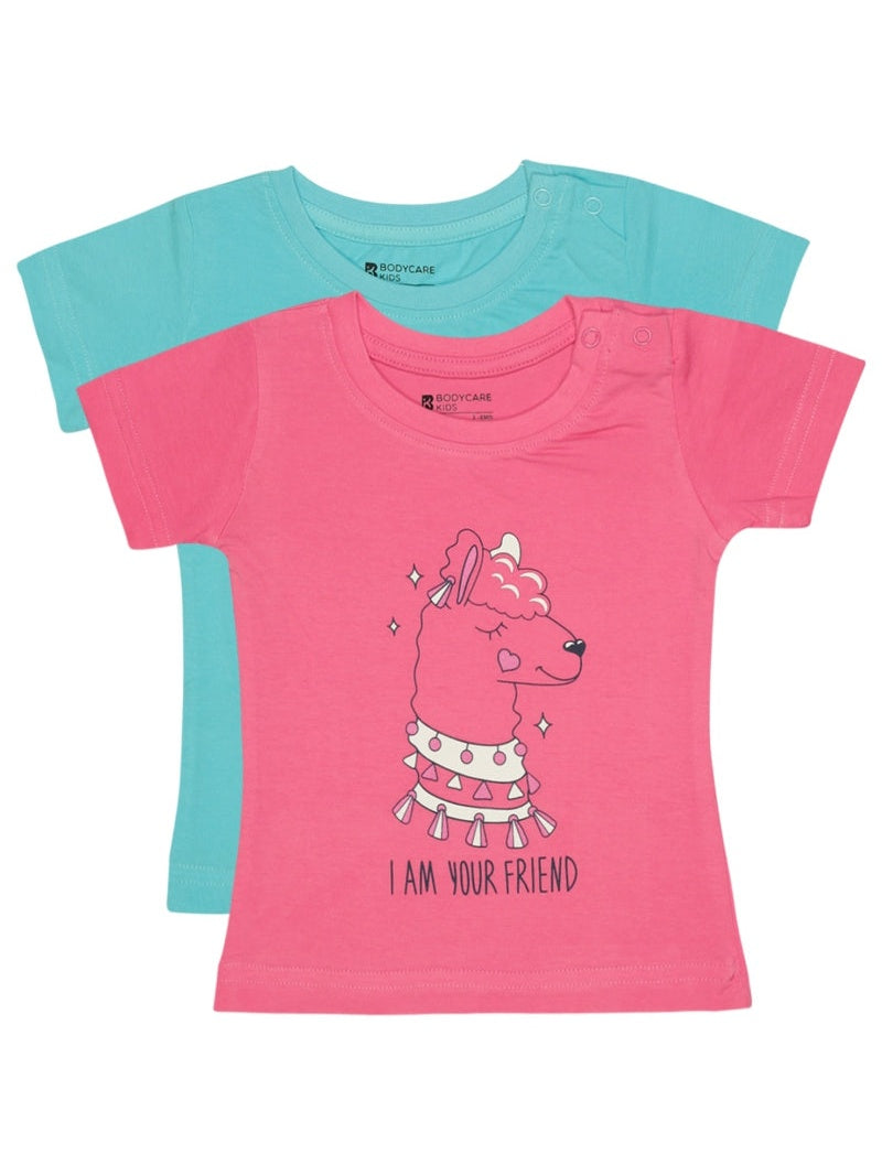 Bodycare Girls Cotton Round Neck Half Sleeves Tshirt Pack Of 2