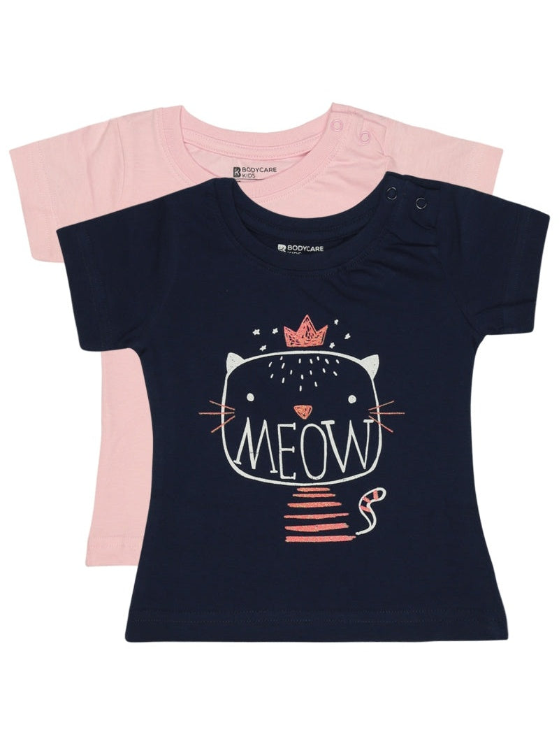 Bodycare Girls Cotton Round Neck Half Sleeves Tshirt Pack Of 2