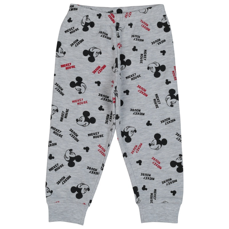 Grey kids pajama pants with Mickey Mouse print and elastic cuffs, soft cotton loungewear
