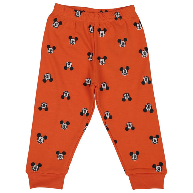 Orange kids pajama bottoms with cartoon face and ears print, soft cotton sleepwear