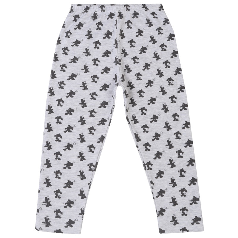 Grey kids leggings with all-over black teddy bear print, soft cotton innerwear