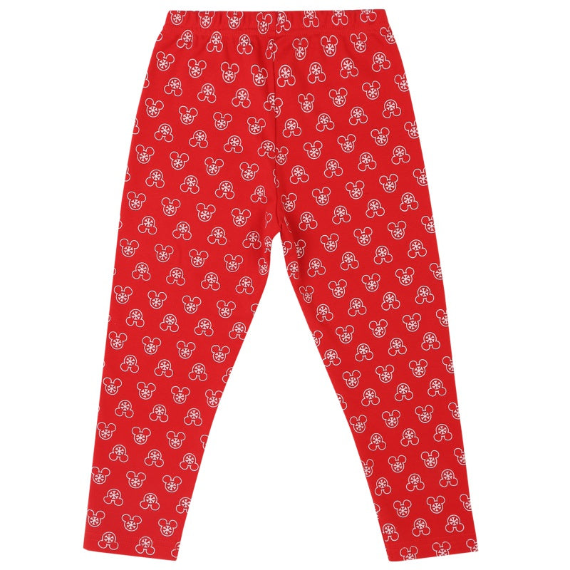 Red kids leggings with white bear face print, full length, soft and comfortable innerwear