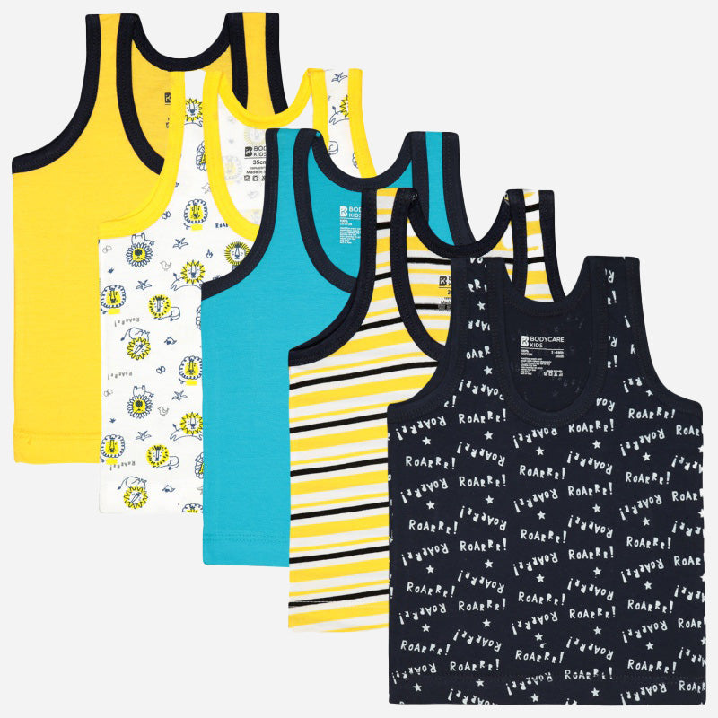 Baby Boys 100% Cotton Vest Round Neck Sleeveless Pack of 5 - Bodycare