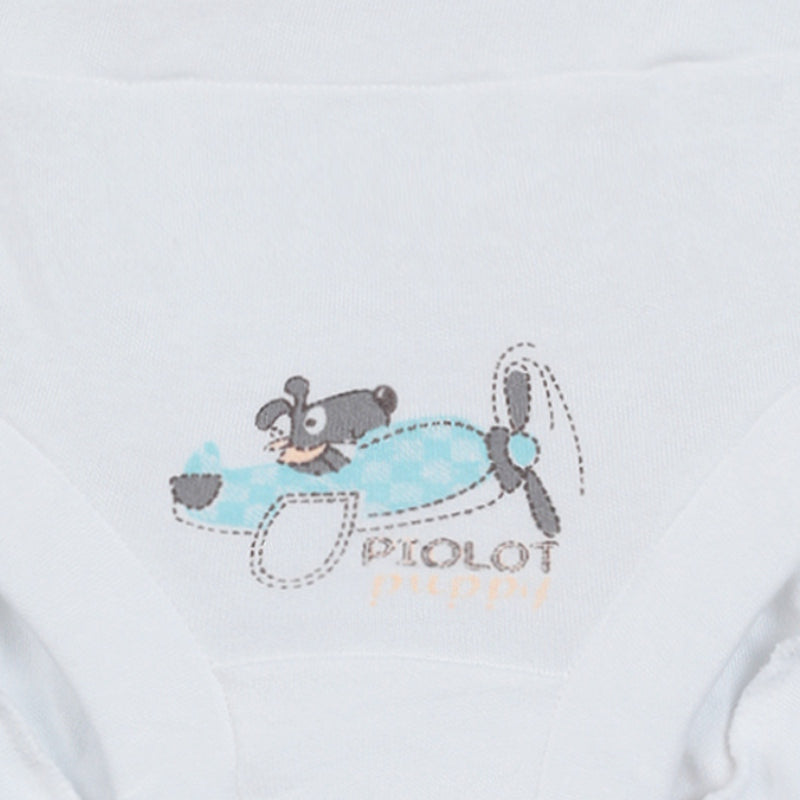 White kids innerwear with cute puppy flying blue airplane cartoon print