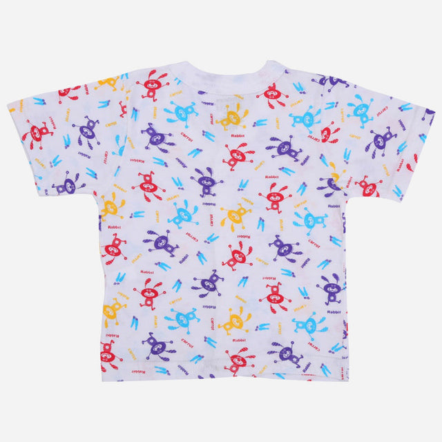 Kids short-sleeve white T-shirt with colorful cartoon rabbit and print pattern