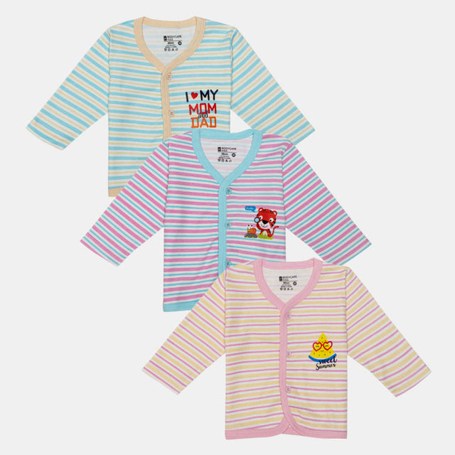 Unisex Baby Vest Front Open Full Sleeves Pack of 3 - Bodycare