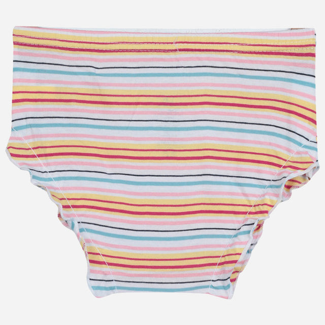 Girls' cotton brief with pastel pink, yellow, blue and white horizontal stripes