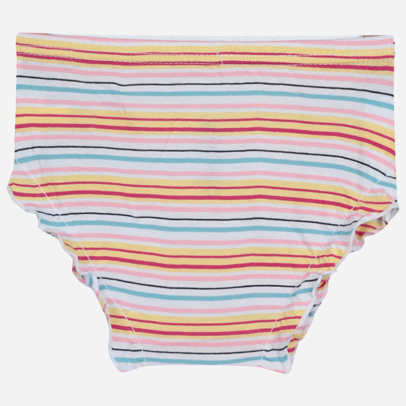Girls' cotton brief with pastel pink, yellow, blue and white horizontal stripes