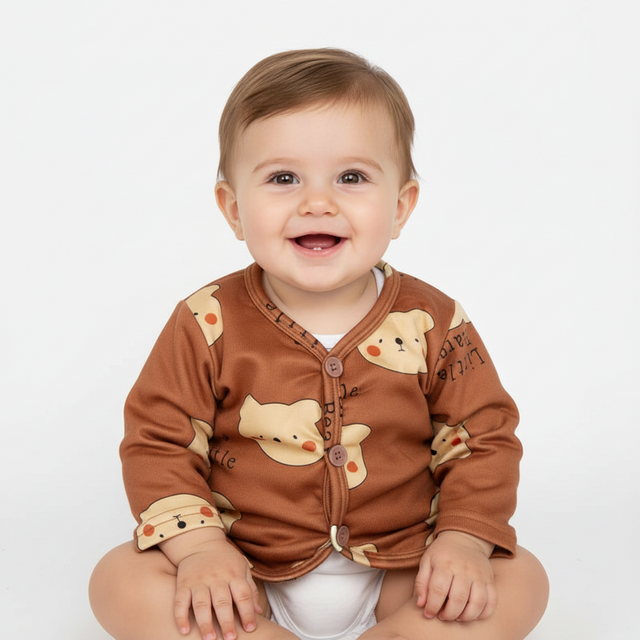 Baby Boys Front Open Full Sleeves Thermal Top with Button Closure for Warm Innerwear and Easy Dressing