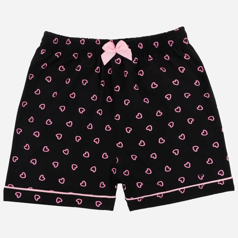 Black girls' shorts with pink heart print and bow, soft cotton kids innerwear