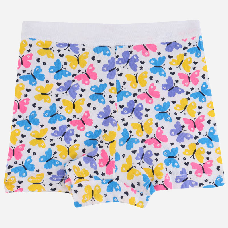 Kids white underwear shorts with colorful butterfly print, soft and comfortable innerwear