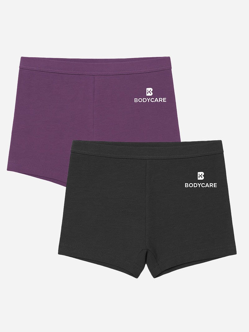 Bodycare Girls Boyshorts Solid Black & Purple Pack Of 2