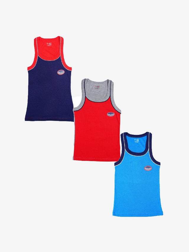 Boys Cotton Rib Vest Round Neck Sleeveless Pack of 3 - Bodycare
