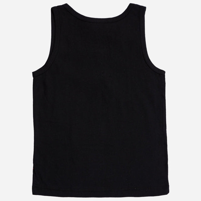 Kids black cotton sleeveless vest innerwear on white background