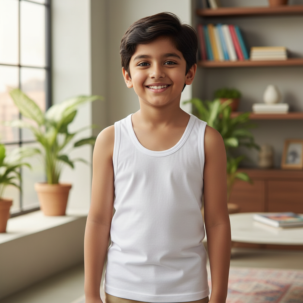 Boys Cotton Vest Round Neck Sleeveless Pack of 3 - Bodycare