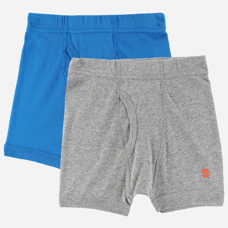 Kids innerwear boxer briefs multipack in blue and grey, comfortable cotton boys underwear