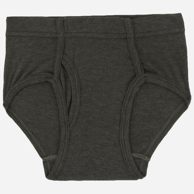 Dark grey kids cotton innerwear brief with soft fabric and comfortable fit, front view