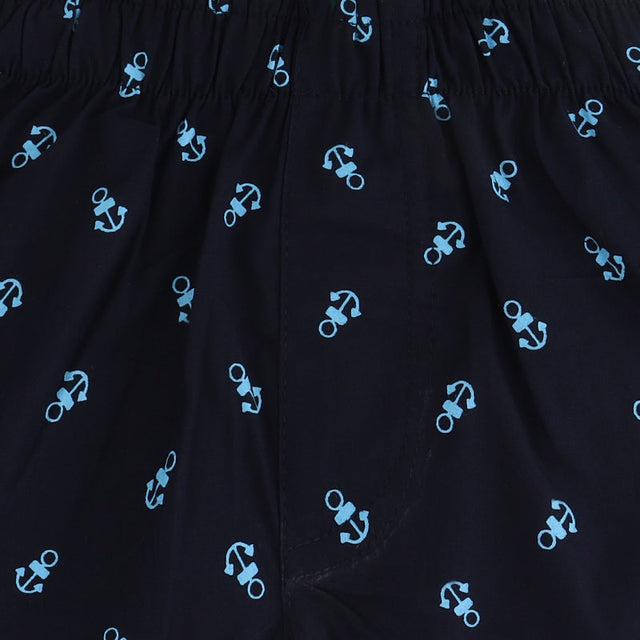Navy blue kids innerwear with blue anchor pattern and elastic waistband