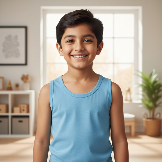 Boys 100% Cotton Vest Round Neck Sleeveless Pack of 2 - Bodycare