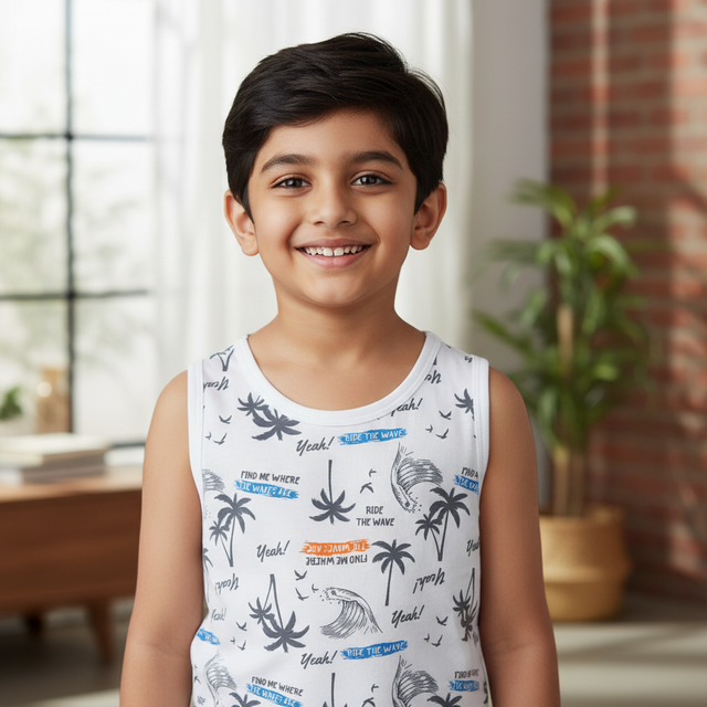 Boys 100% Cotton Vest Round Neck Sleeveless Pack of 2 - Bodycare