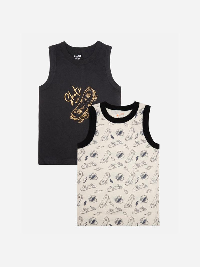 Boys 100% Cotton Vest Round Neck Sleeveless Pack of 2 - Bodycare