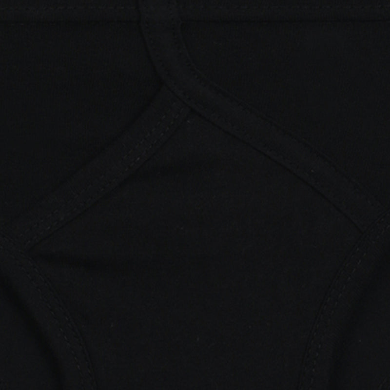 Close-up of black kids cotton innerwear with visible stitching and soft fabric texture