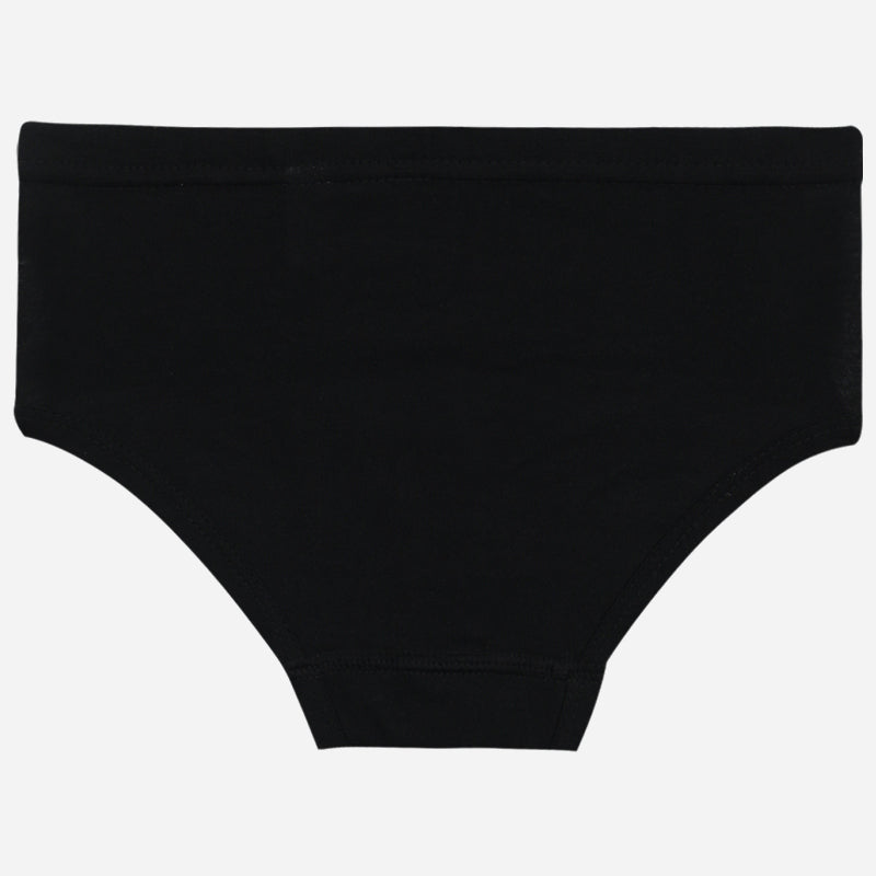 Black cotton kids brief innerwear laid flat on white background