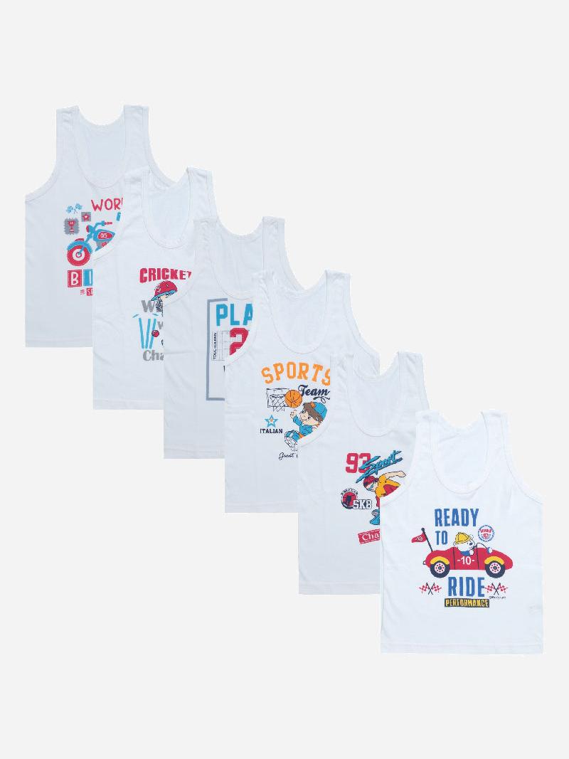 Bodycare Boys Cotton Vest Round Neck Sleeveless Solid Pack Of 6
