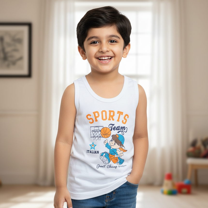 Bodycare Boys Cotton Vest Round Neck Sleeveless Solid Pack Of 6