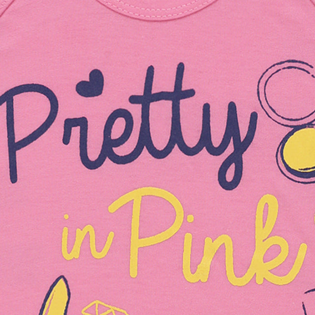Pink kids innerwear with 'Pretty in Pink' text and playful graphic details