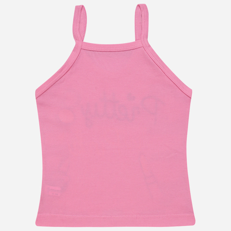 Pink cotton camisole for kids with spaghetti straps on white background