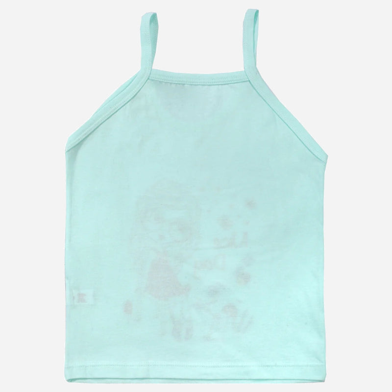 Light blue kids camisole with thin shoulder straps on white background