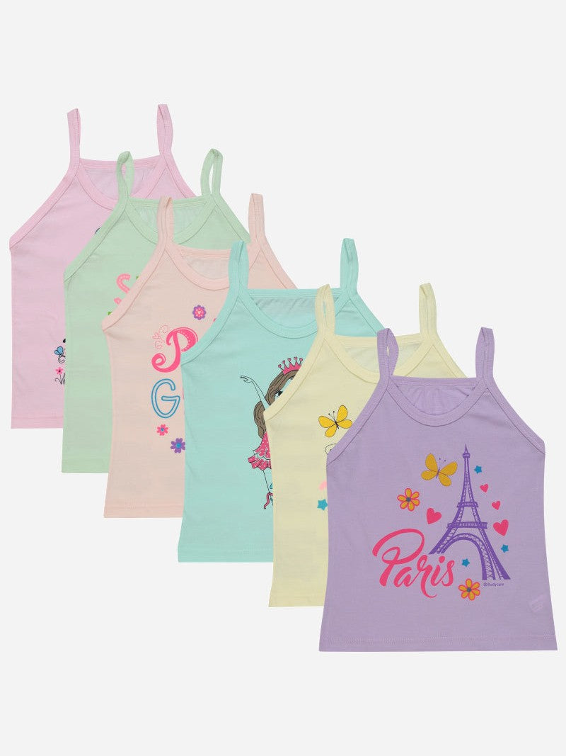 Bodycare Girls Cotton Vest Dori Neck Sleeveless Solid Pack Of 6