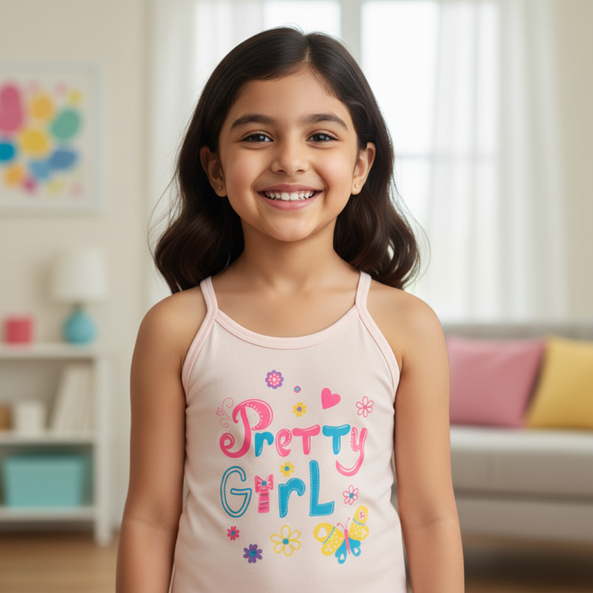 Bodycare Girls Cotton Vest Dori Neck Sleeveless Solid Pack Of 6